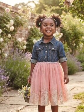 Lilt 3T Denim and Mauve Tulle Kids Dress